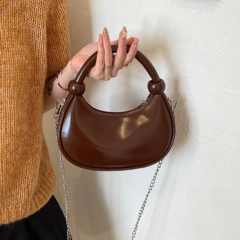 PU Leather Women Luxury Designer Handbag Purses 2026 Fashion Vintage Wallet Zipper Half Moon Crescent Hobos Crossbody Bag Silver
