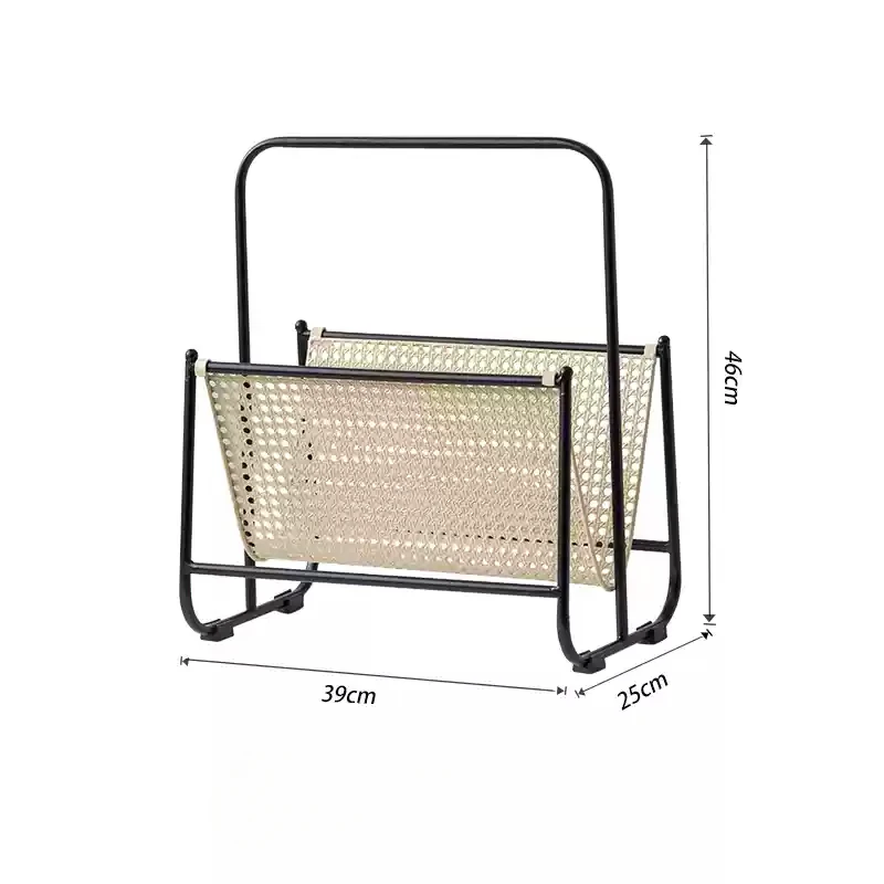 Modern Rattan-Inspired Metal Magazine Rack Minimalist Woven Texture Office Bookshelf Multi-Purpose Storage Organizer
