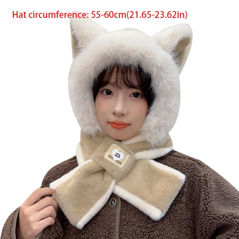 New Fox Ears Integrated Hat Scarf Set Warm Windproof Neck Warmer Coldproof Ear Protection Hat Women