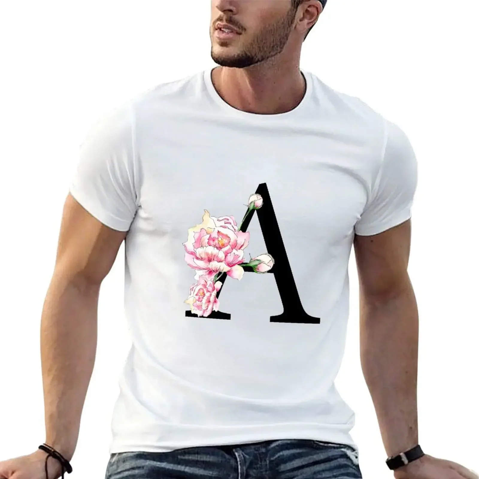 Letter A - Peonies Floral uppercase Alphabet Watercolor T-Shirt customs custom shirt designer shirts workout shirts for men