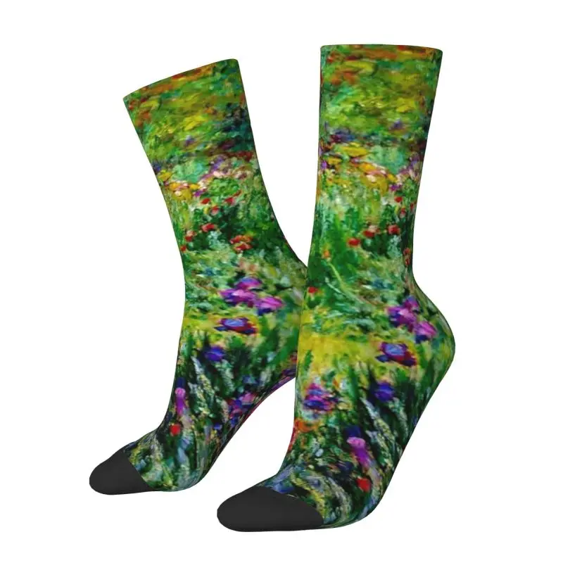 

Custom Fun Men's Claude Monet Art Dress Socks Unisex Warm Comfortable 3D Printed The Iris Garden at Giverny Crew Socks