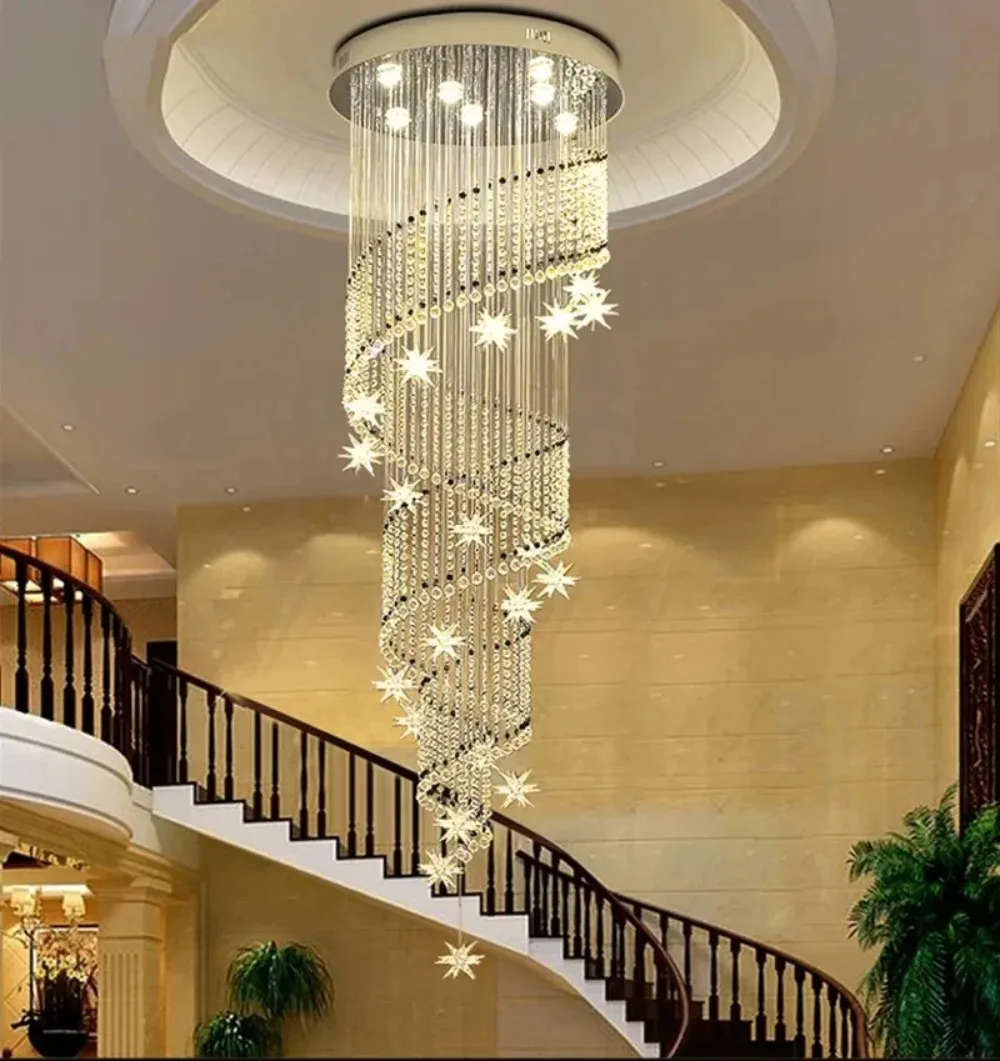 Modern Duplex Staircase Chandelier Villa Spiral Stairwell Loft Apartment Creative K9 Crystal Chandelier Living Room Pendant Lamp