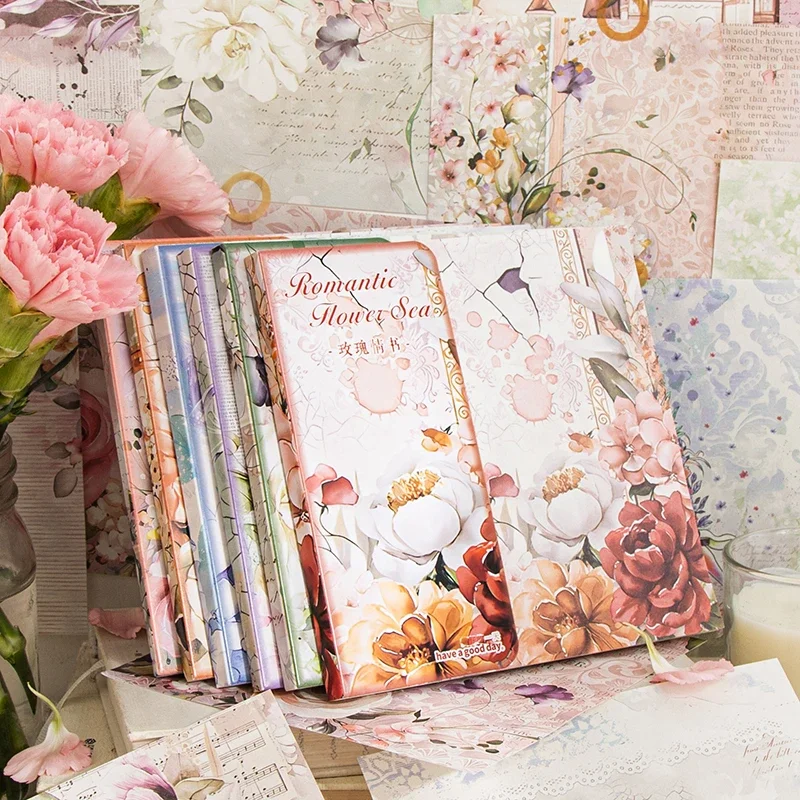 50Pieces Per Pack Memo Flower Material Paper Romantic Letter Notebooks Writing Pads Decoration Background Supplies Scrapbook