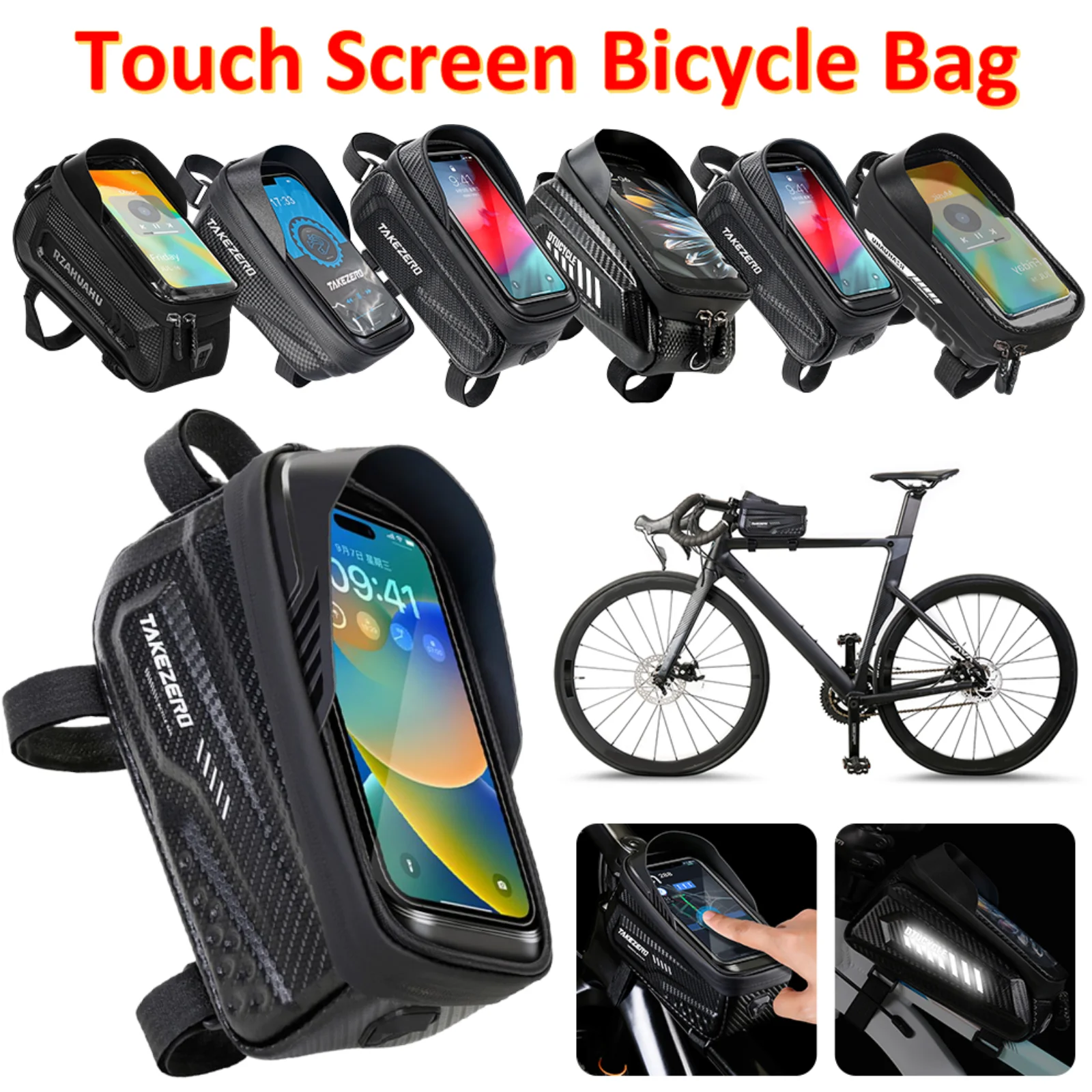 Fahrradtasche, wasserdicht, Touchscreen-Fahrradtasche, Fahrrad-Fronttasche für Handyhalterung, 6,8 Zoll, Fahrradtasche, Rennrad-Zubehör