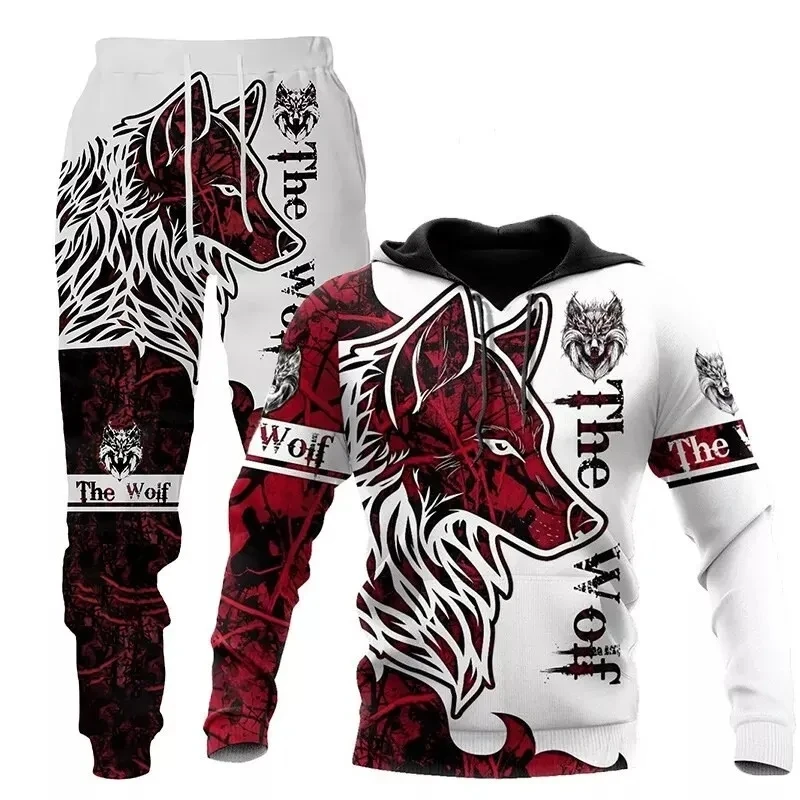 3D Printed Wolf Hoodie Pullover Pants Suit Male Autumn Casual Sweatshirt Men Tracksuit Set Fashion Unisex Clothing Suit