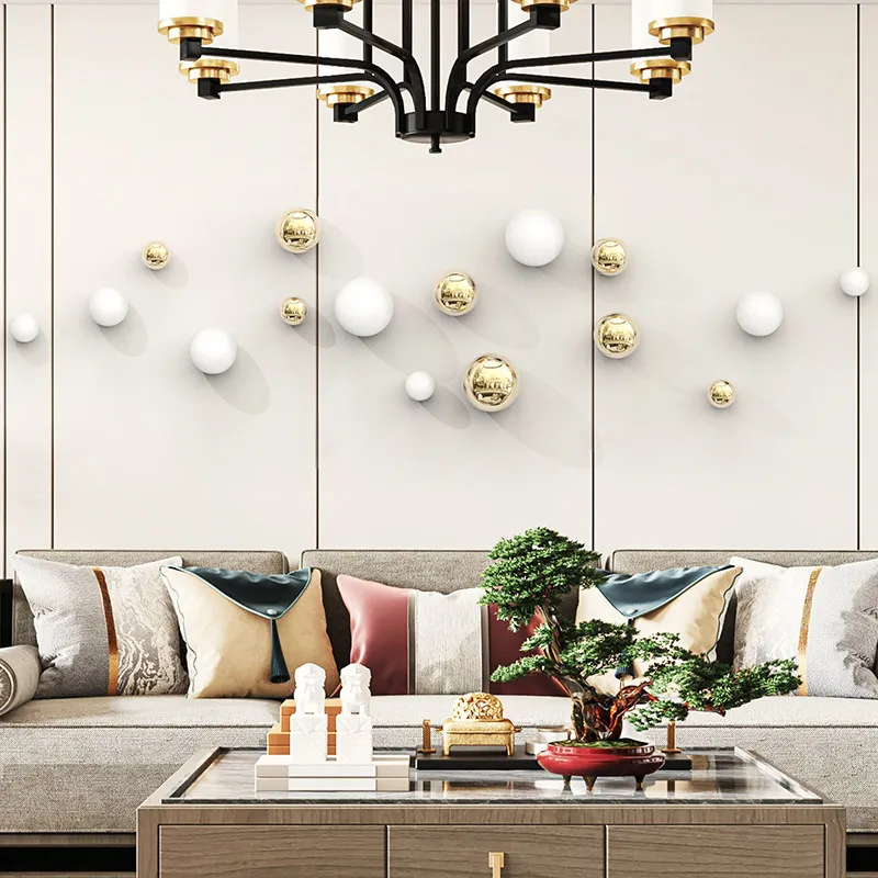 Wall Sculpture Imitation Stainless Steel Round Sphere Stereo Wall Hanging Creative Decor Hotel Background Wall Ornament Pendant