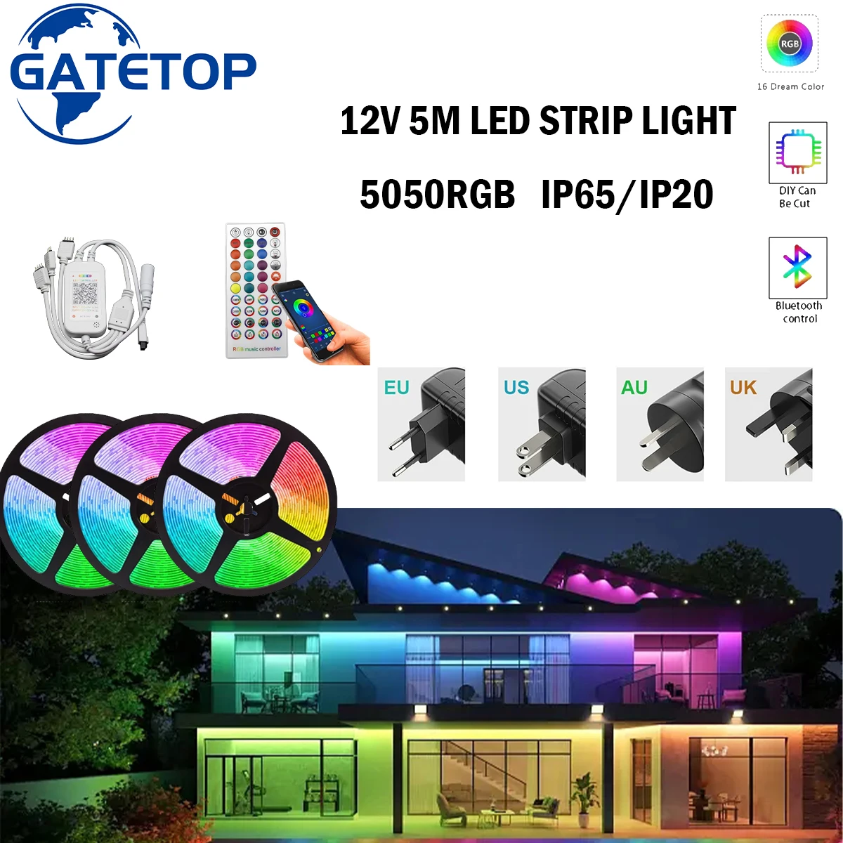 

Светодиодная лента, яркая, IP65/IP20, с Bluetooth-управлением, Гибкая RGB 5050, декоративная лампа, ночник для украшения дома, ярких праздников