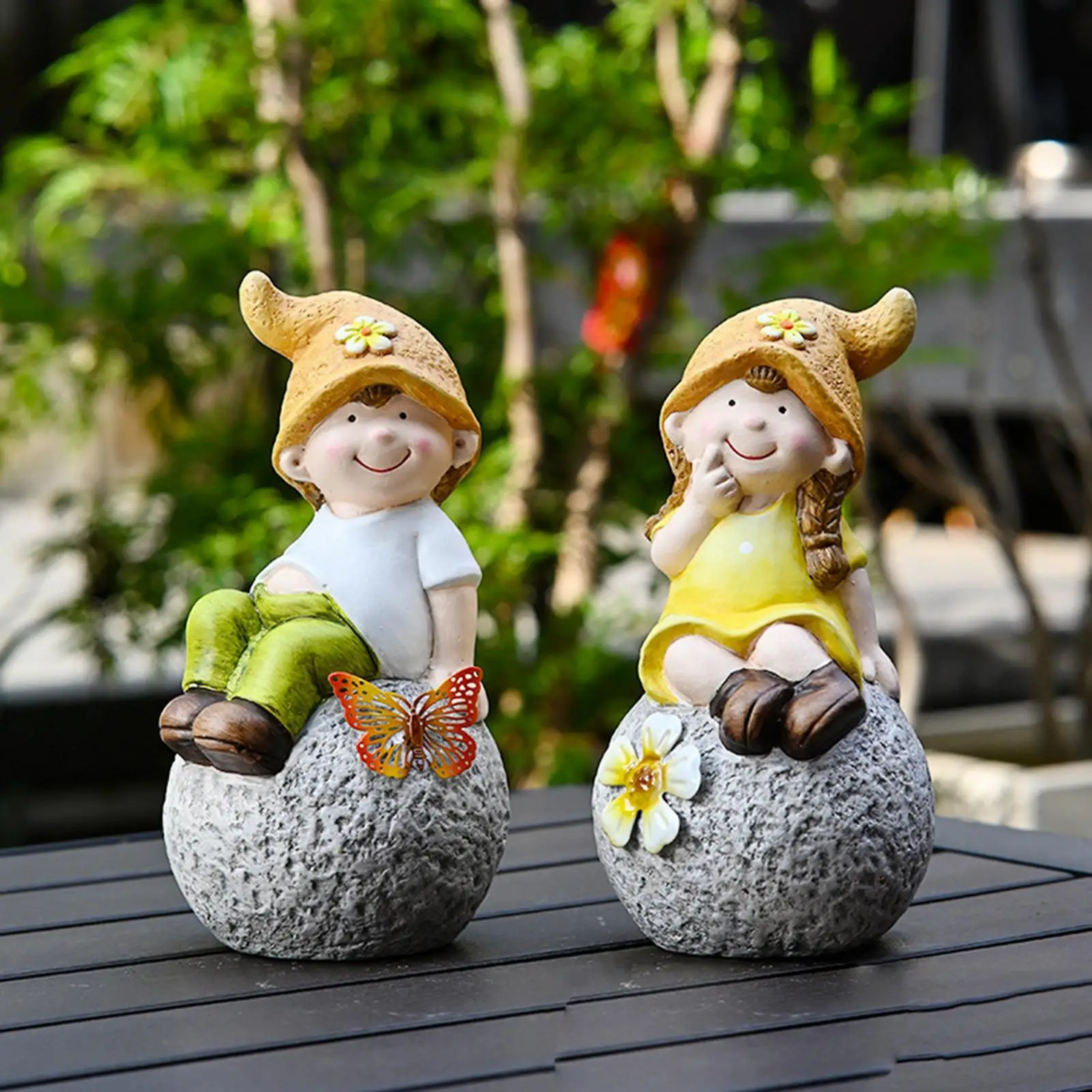 

2 Pieces Boy Girl Garden Statues Creative Cute Desktop Ornaments Decorative Figurines for Cabinet Outside Office Bookshelf Table