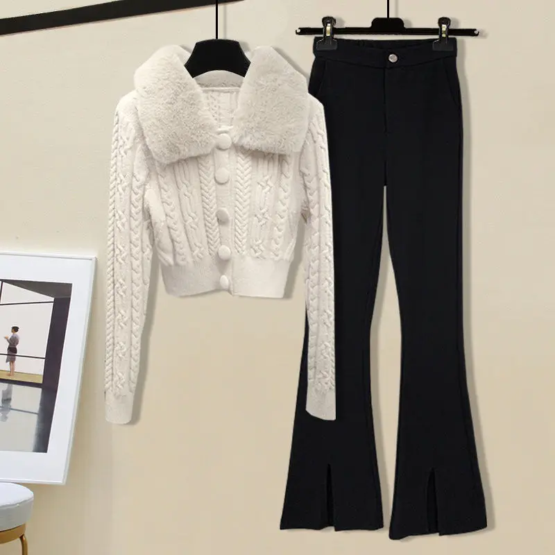 Spring Autumn Single/Set 2023 New Arrival Fashion Retro Slim Fit Sweater High Waist Micro Ragged Pants Two Piece Set For Women