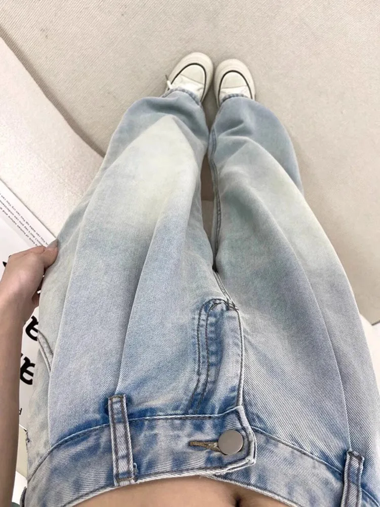 Jeans de Mezclilla de Seda Fina de Cintura Alta y Pierna Recta para Mujer, Plones Anchos de Seda Helada, Estilo Otoñal