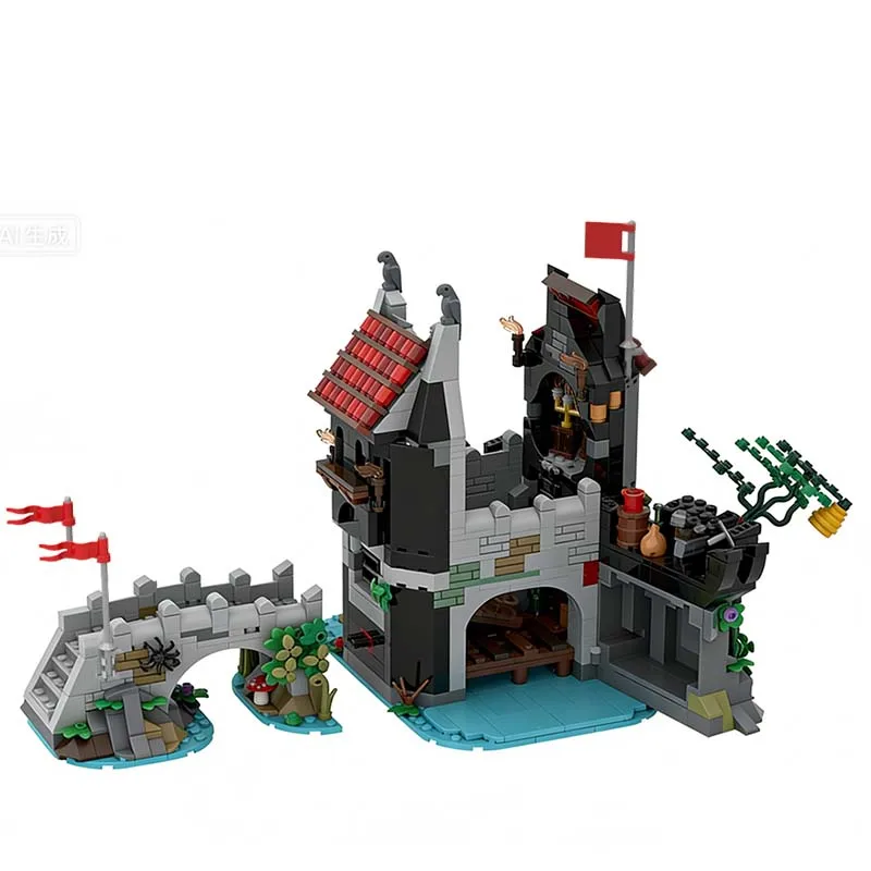 1162 pièces - Tour Wolfpack médiévale 6075 - Remake MOC - Blocs de construction modulaires personnalisables - Modèle éducatif - Jouet d'assemblage DIY pour garçons - Cadeau