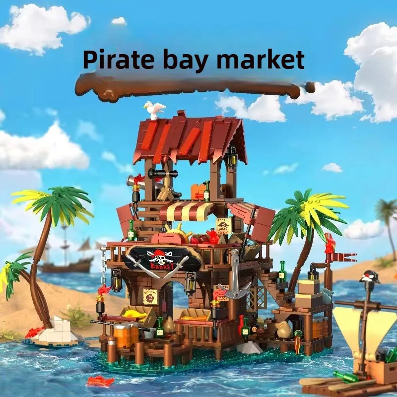 Modèle de château médiéval, blocs de construction du marché de la baie des pirates, briques d'architecture compatibles Street View, jouets éducatifs, cadeaux pour enfants