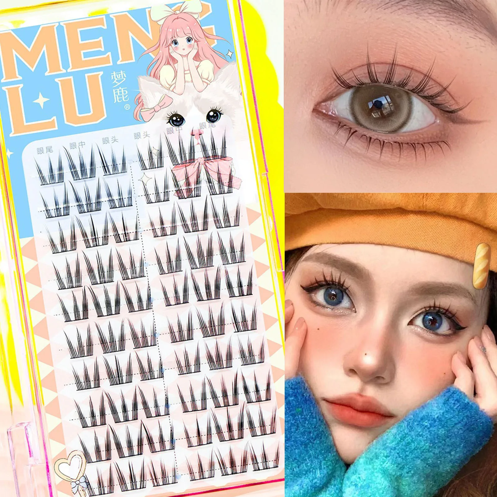 Katzenpfoten-Wimpern, Cluster-Wimpern, einzelne Wimpern, weiche Idol-Wimperncluster, wiederverwendbar, natürlich, zum Selbermachen unter den Wimpern