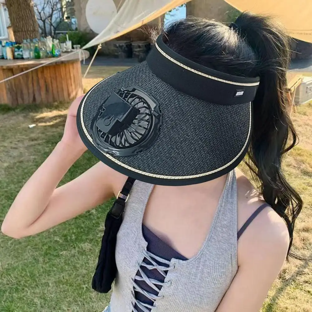 Fan Hat with Wide Brim Headband Design Men Women Foldable Sun Hat Rechargeable 360 Degree Rotating Fan Empty Top Hat