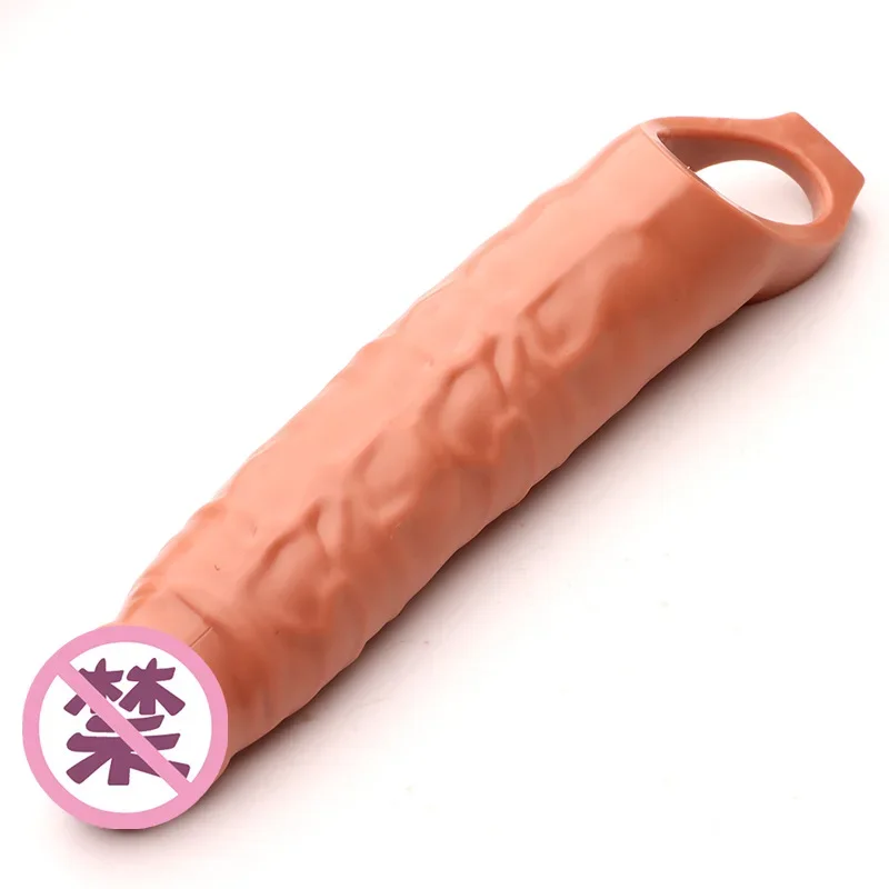 Extensor de pene reutilizable para hombres, 28CM, condón grande, extensión de pene, Juguetes sexuales agrandados, retraso de tiempo