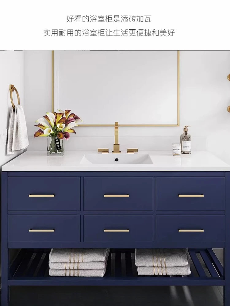 

American bathroom cabinet French hand wash face cabinet Ceramic basin Wash table Floor