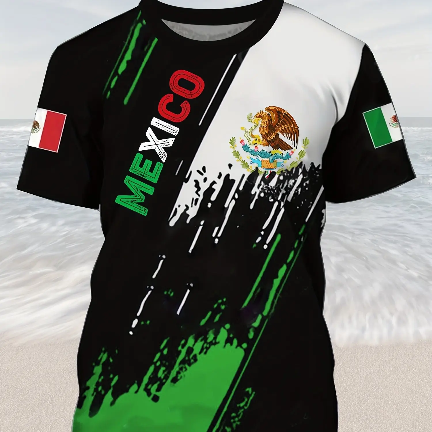 Eagle Print Men's T-Shirt - Comfy, Trendy Durable All Season Casual Tee Fashion Design Mexico Flag Oversized men's Clothing