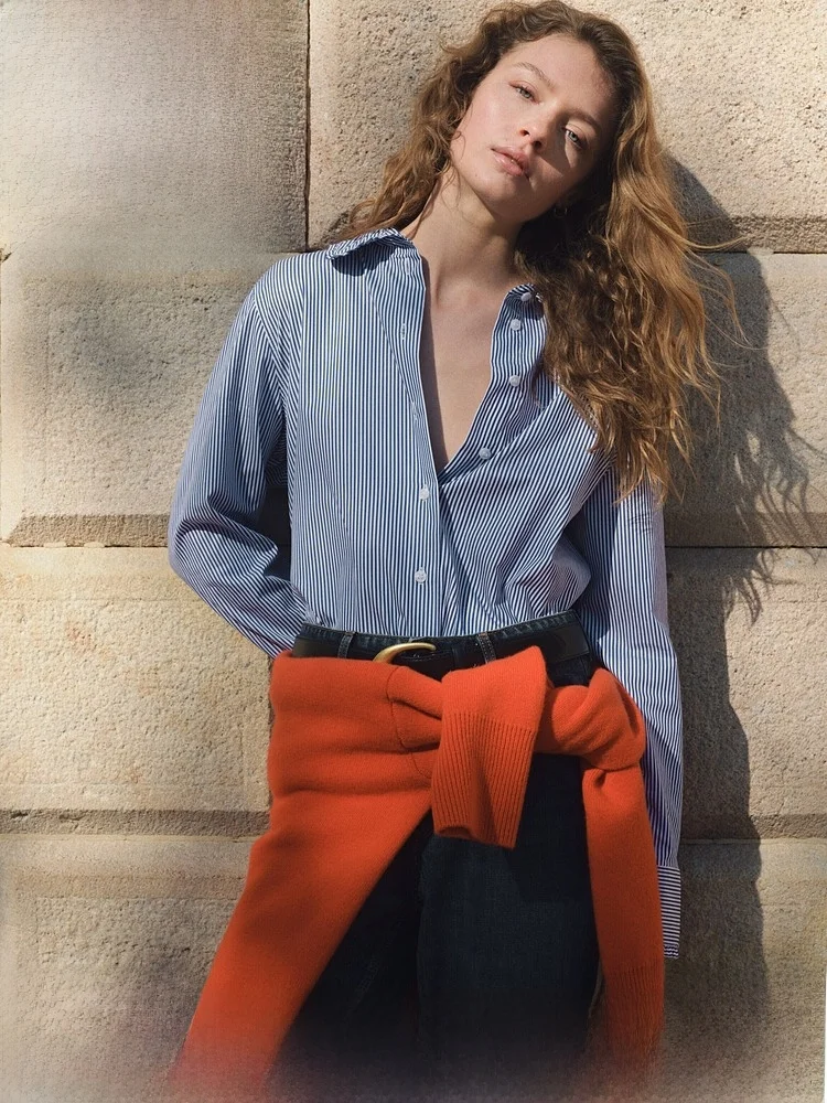 

Женская блузка H&M, весна 2026, новая коллекция, из хлопка и туссах-шелка, простой крой, премиум-класс, повседневная, с длинным рукавом