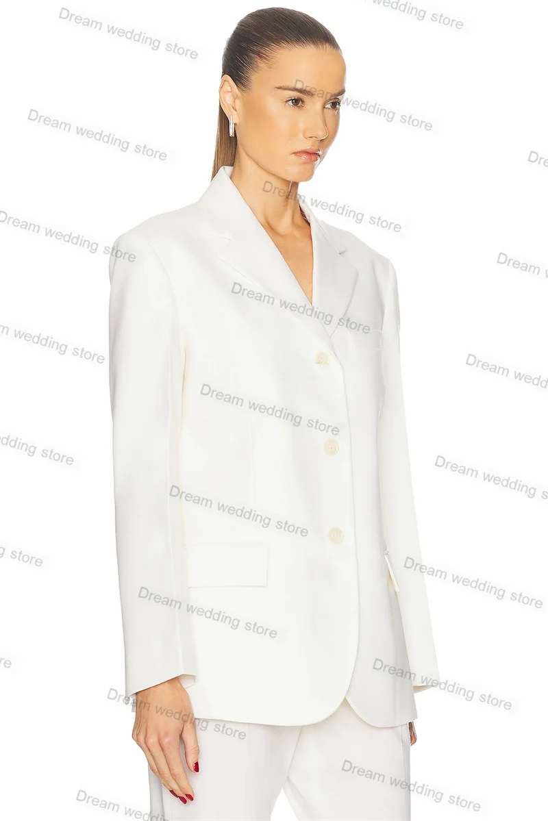 White Women Suits Pants Set 2 Piece Blazer+Trousers Cotton Prom Wedding Tuxedo Custom Made Autumn Single Breasted Jacket Coat