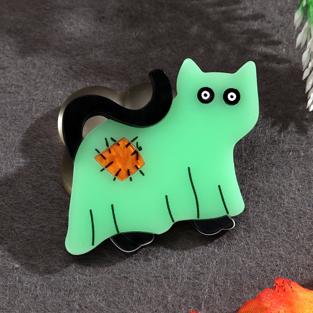 Halloween Niedliche Acryl-Geisterkatzen-Brosche für Damen und Herren Cartoon-Tier-Anstecknadeln Schmuck-Accessoire – Detail 3