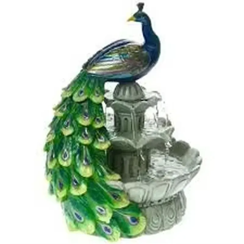 Hot Sale Layered Water Function Peacock Outdoor Resin Fountain Home Garden Landscape Decoration Fashion Frog Design