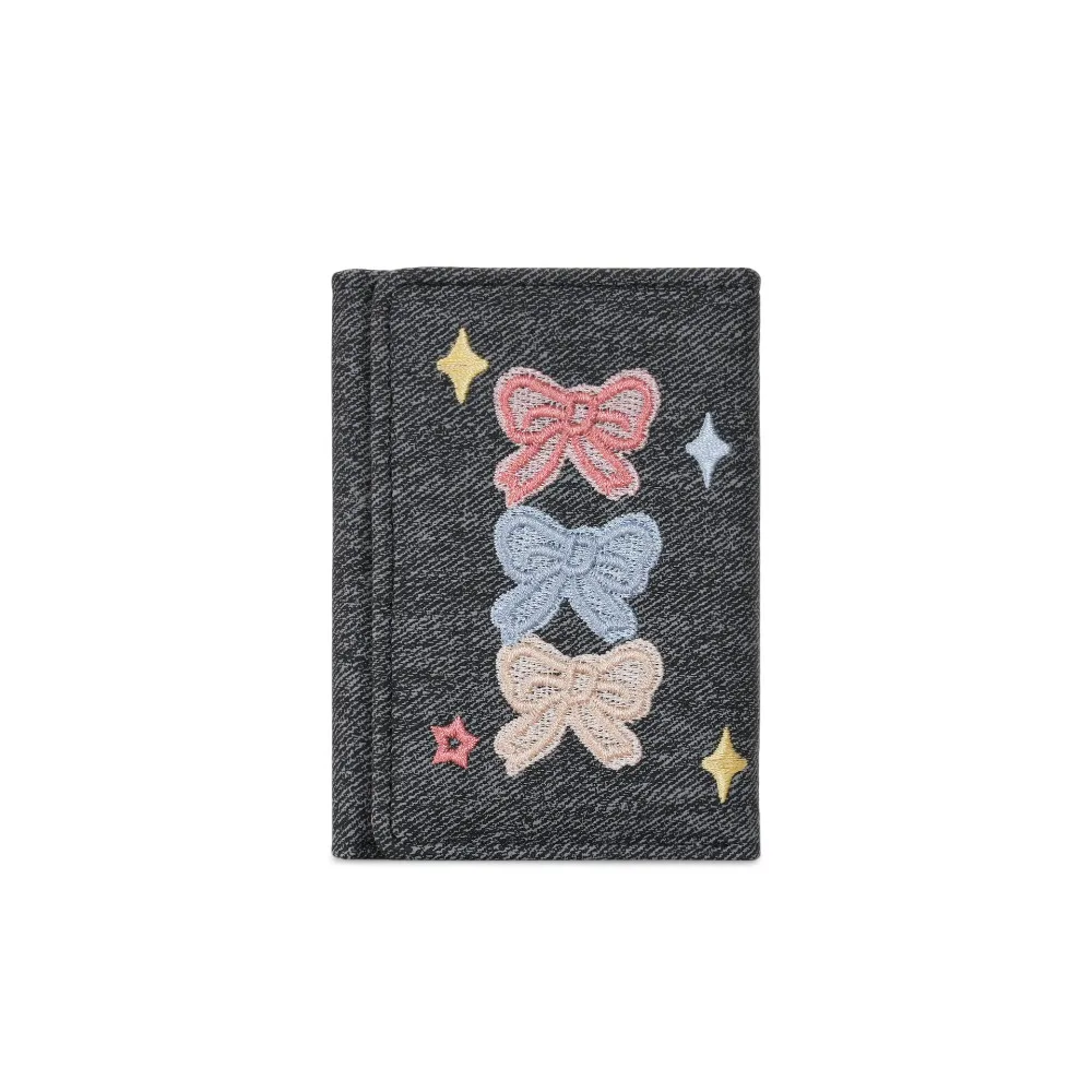 Portable Embroidered Bow Wallet PU Leather Embroidery Leather Card Holder Multiple Card Fashion Three Fold Wallet School