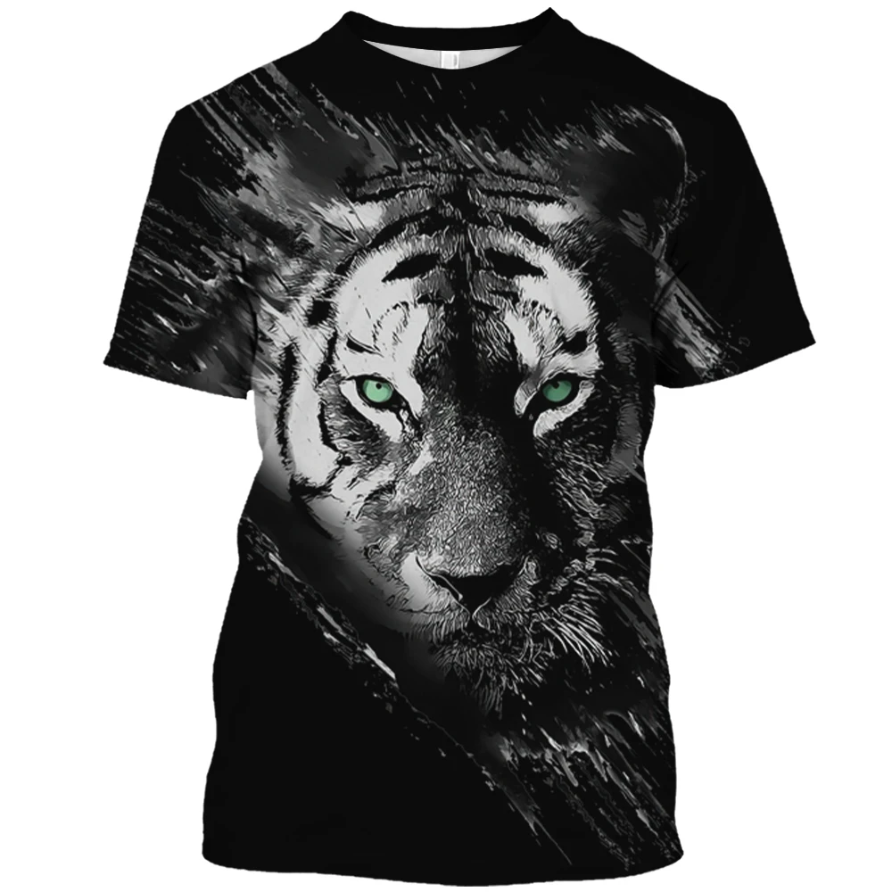 Summer Tough Guy Style Personality Men's Short Sleeve T-shirt Fierce Animal Tiger Wolf Print Oversized Street Sports Speed Top