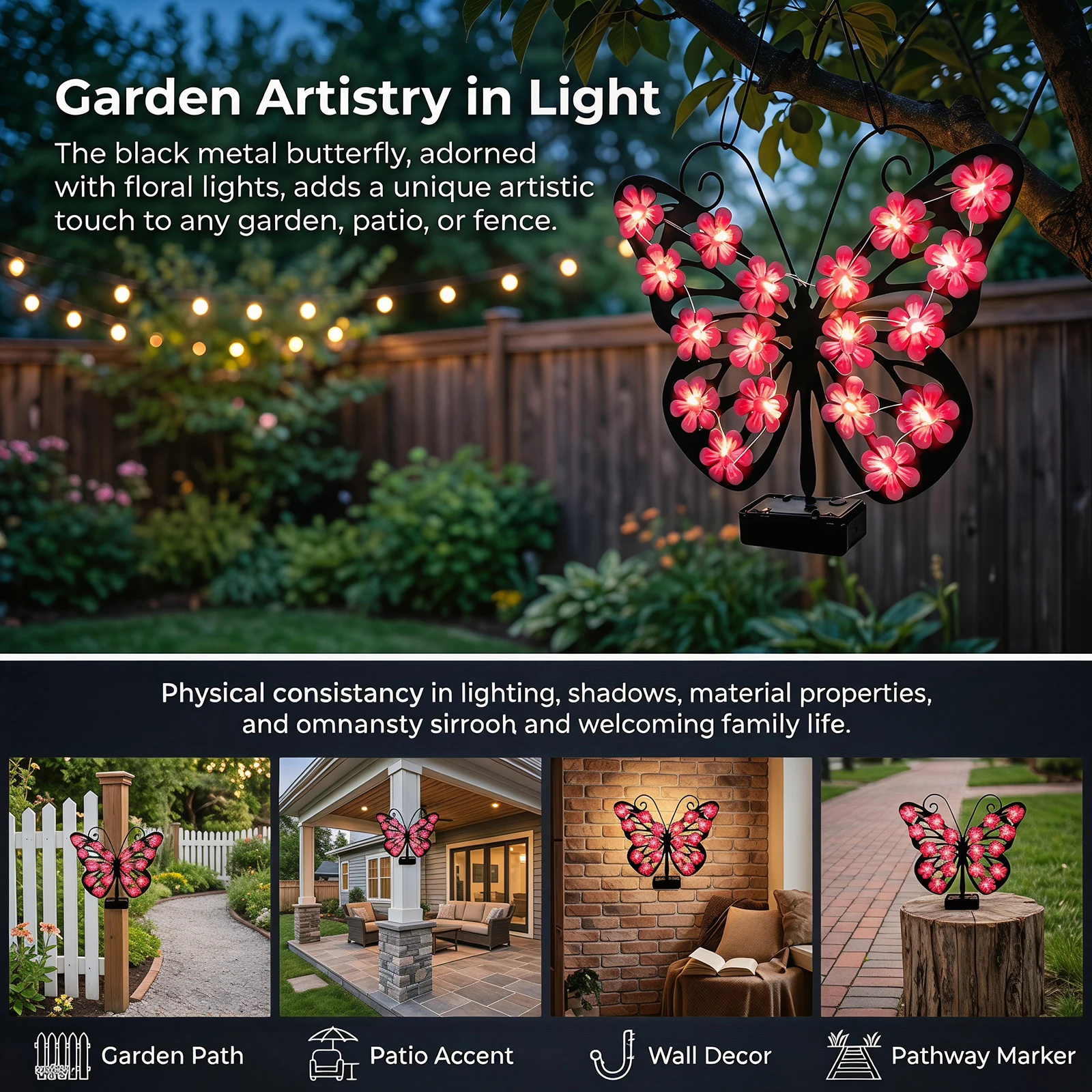 Freya Solar Metal Butterfly Wall Decor Waterproof IP65 - Luci