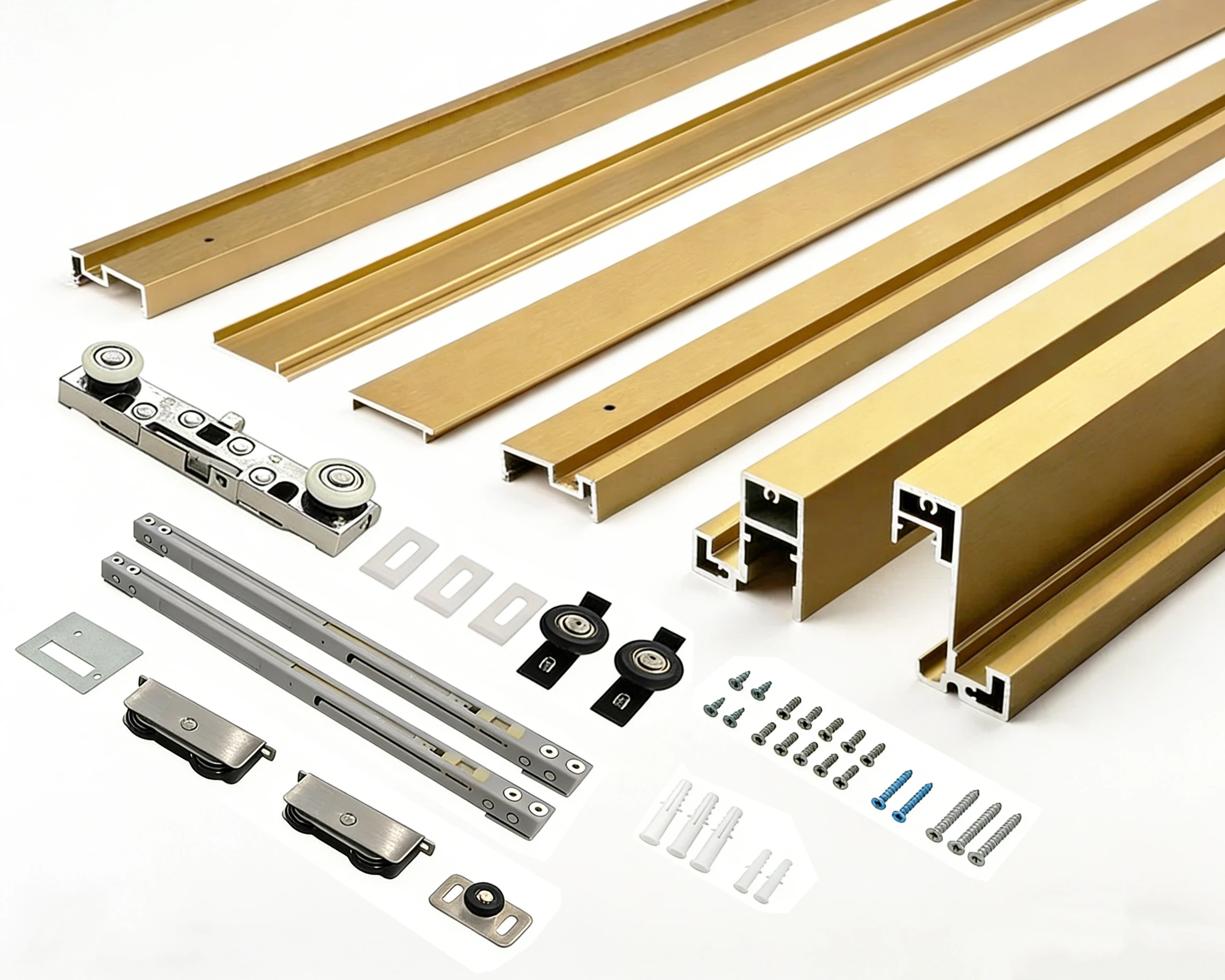 Hydraulic Magic Rail Sliding Door System Gold Aluminum Frame Interior Sliding Door Sets Trackless Pocket Soft Close Door Kit