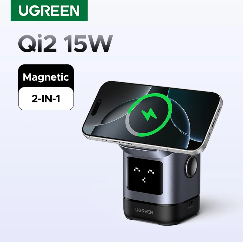 UGREEN UNO Qi2 15W Magnetyczna Ładowarka Bezprzewodowa Stojak Ładujący z Kablem Do iPhone 16 17 Pro Max Kompatybilna z MagSafe Szybka Ładowarka