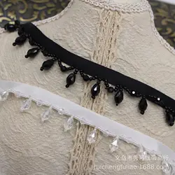 90cm Crystal Fringe Beads Lace Trim Garment Dress Tassel Lace Decor Shoes Ornaments White Black Hanging Beads Curtain For Sewing