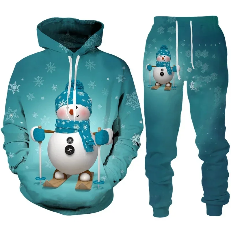 Ensemble de sweats à capuche et pantalons College en 3D pour hommes et femmes, pull à manches longues, décontracté, père Noël, fête de vacances, nouvel an, Noël, 2 pièces