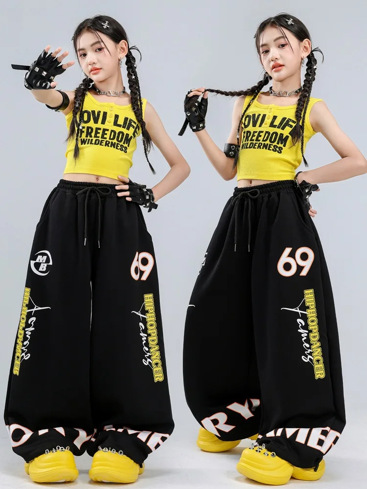 Girls Hip Hop Streetwear Tank Top Crop Top with Joggers Pants K-pop Streetdance Jazz Costumes Children's Group Dance Clothes Set