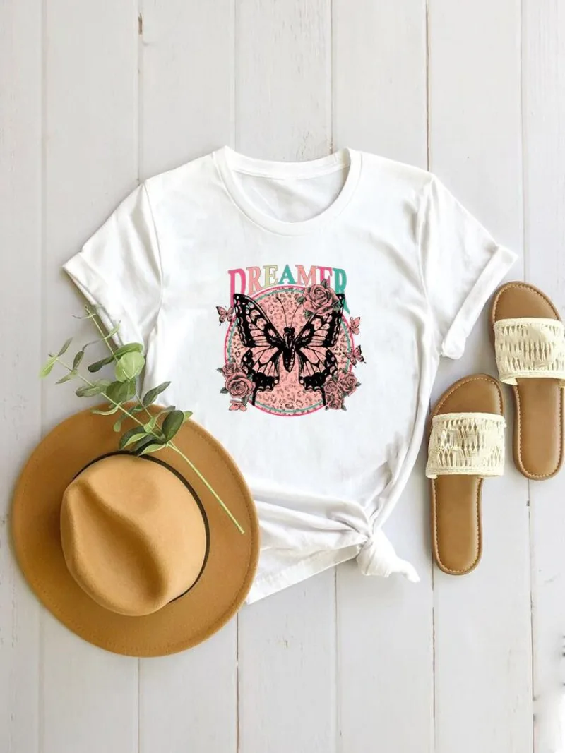 

Women's Geometric Print Leopard Stripes Short-Sleeved T-shirt European Style Harajuku Top for Casual Wear Polyester fabric