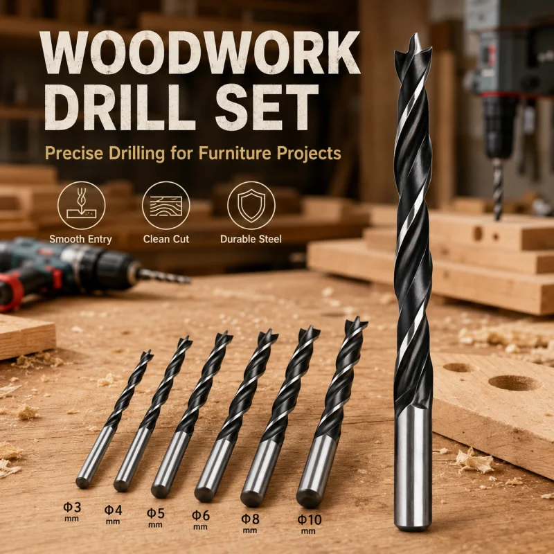 6Pcs Brad Point Wood Drill Bit Set 3‑10mm High Carbon Steel Sharp Twist Drill Bits for Woodworking DIY Furniture Drilling Tools
