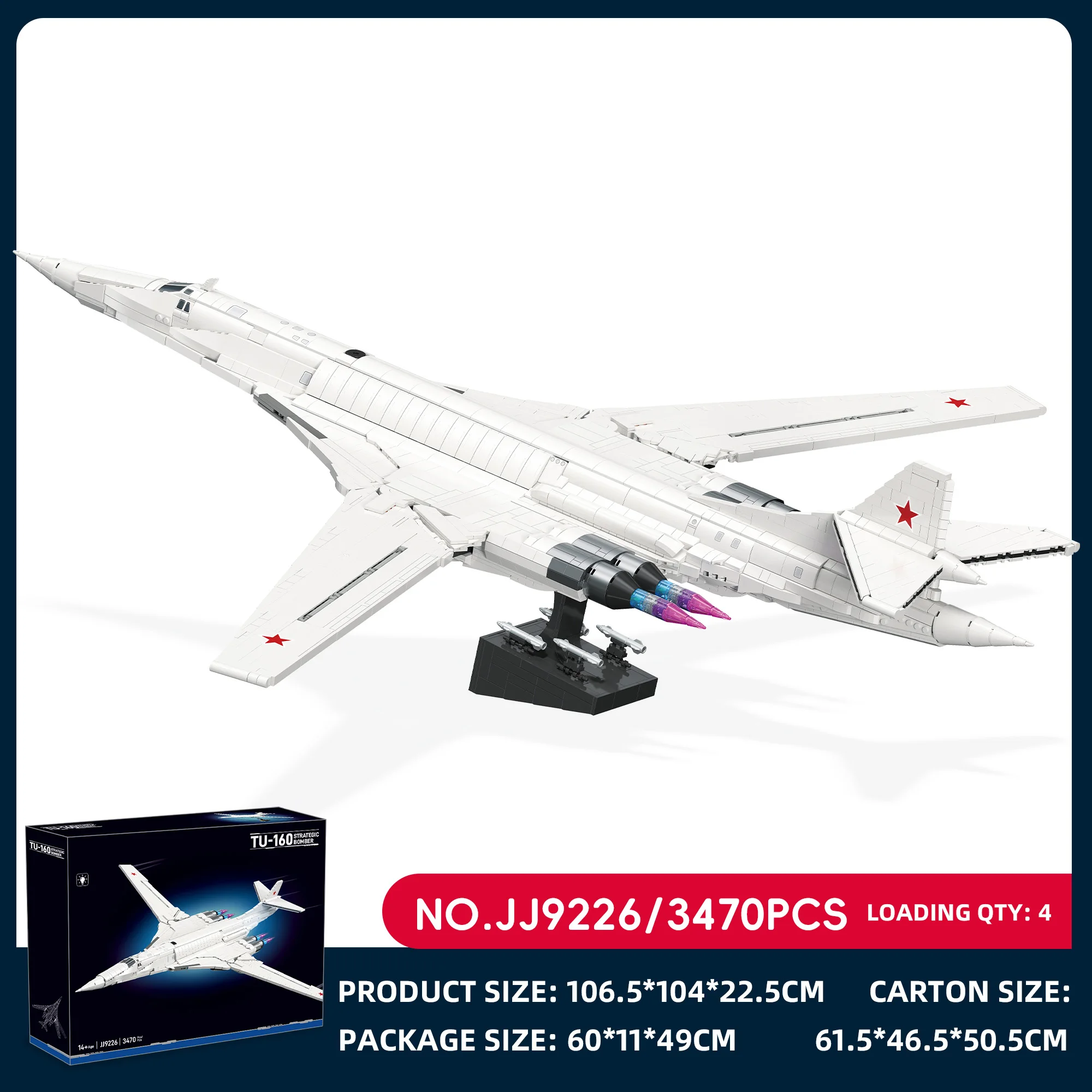 Componentes de iluminação TU-160 conjunto de blocos de construção de bombardeiro militar, ornamento de modelo de avião, brinquedo de montagem, presente de aniversário para adultos