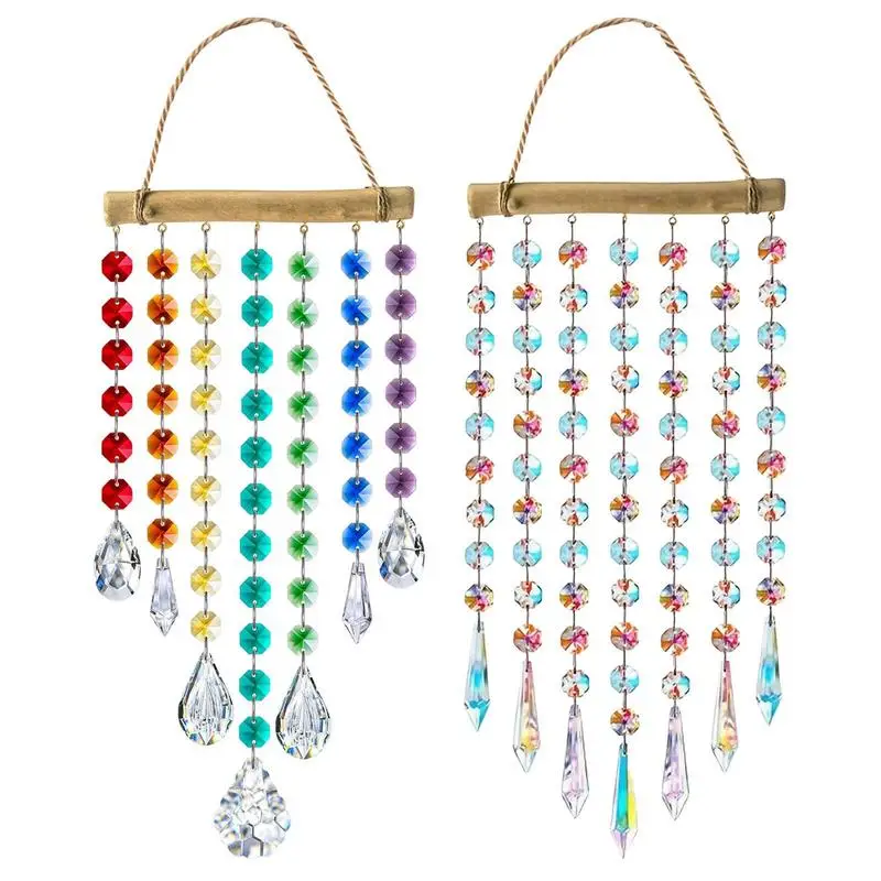 Crystal Sun Catcher Decorative Prism Rainbow Maker Crystal Wind Spinner Dangling Beads Chain For Home Working Place Garden