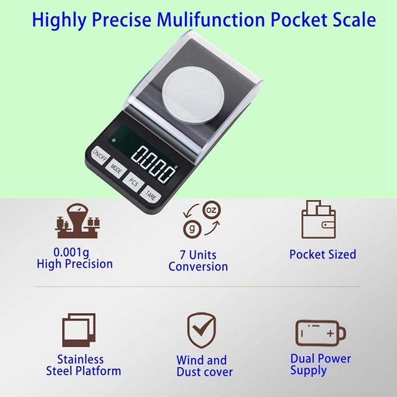 High Precision 100G/0.001G Digital Milligram Scale Jewelry Scale, Pocket Scal, Reloading, With 50G Calibration Weigh