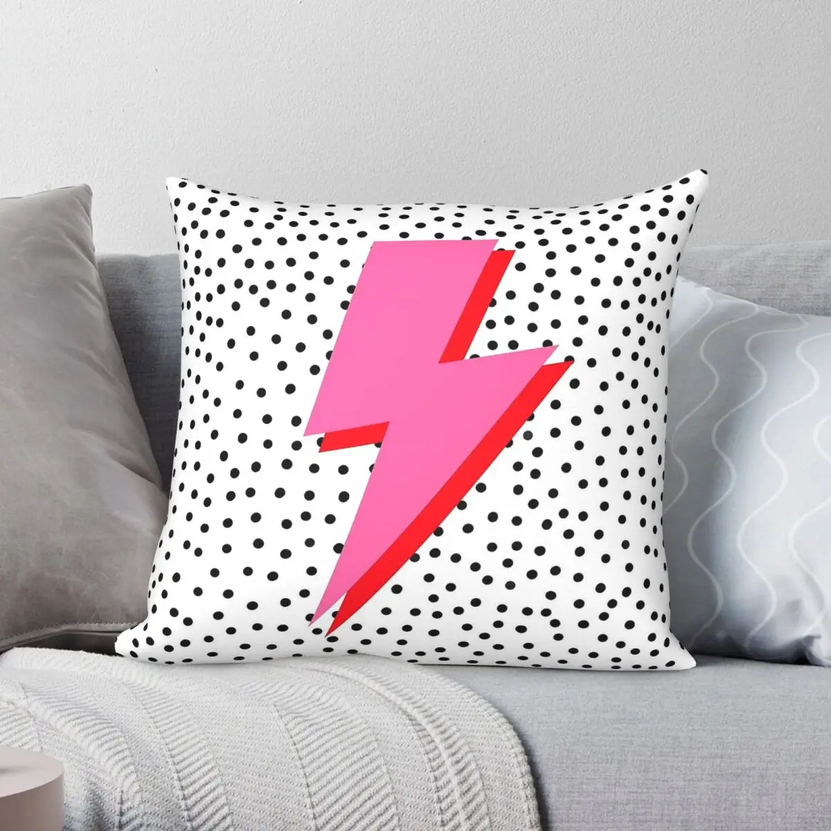 Pink Lightning Polka Dots Square Pillowcase Polyester Linen Velvet Printed Decor Throw Pillow Case Sofa Cushion Cover Wholesale