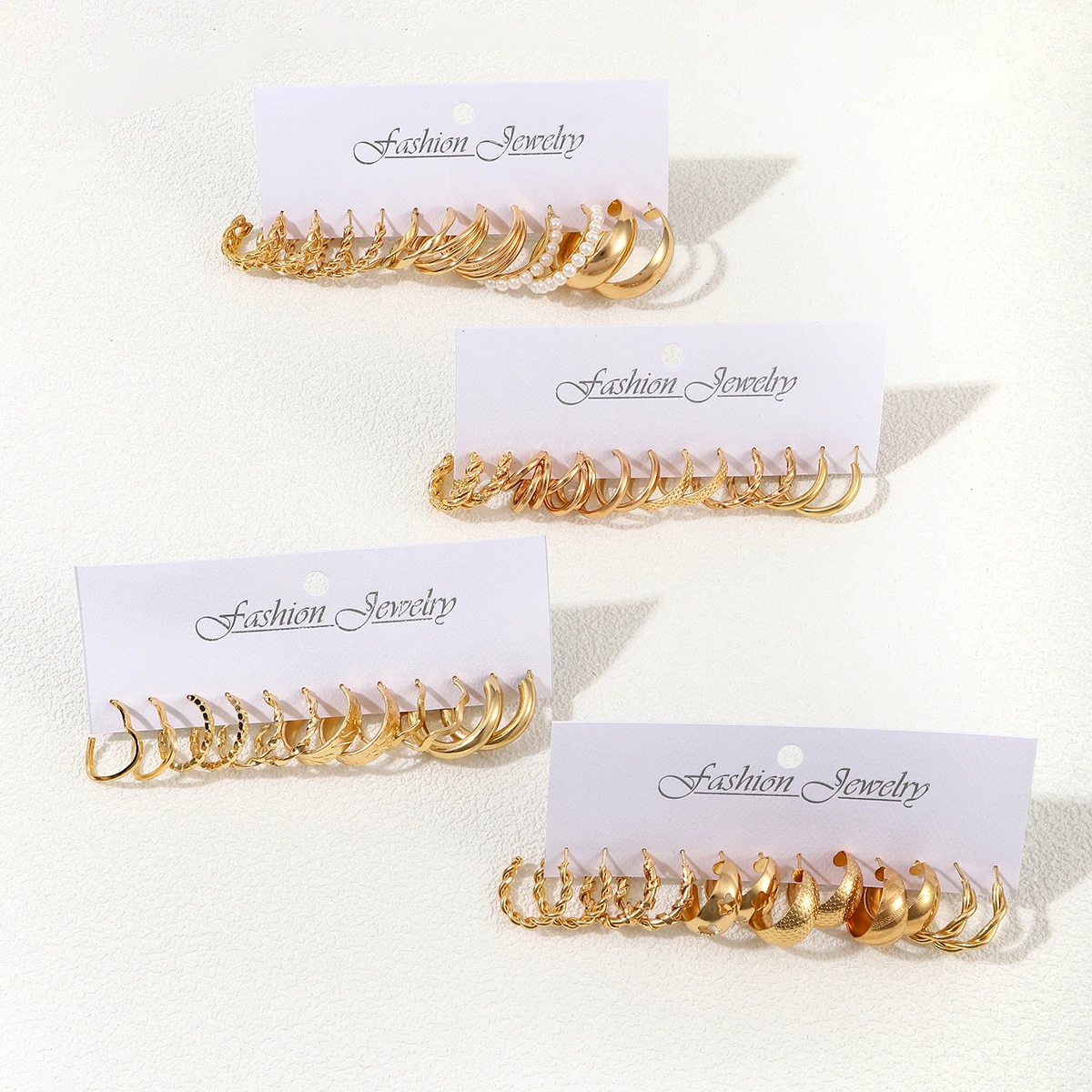 48Pcs Fashion Hollow Flower Stud Earrings Punk Geometry Twisted C-shaped Earring Set for Women\'s Trendy Party Jewelry