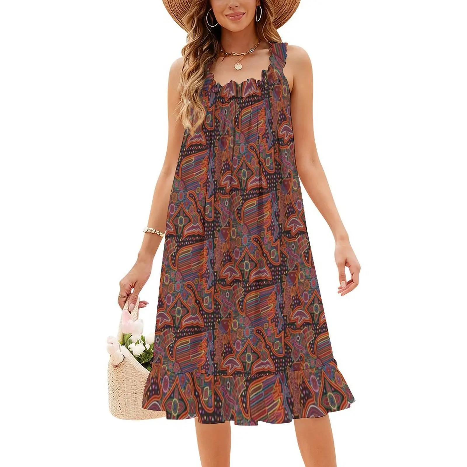 Mola De Panama Vintage Bohemian Dress Puff Sleeve Or Sleeveless Options For Women Dress Mola De Panama Mola Panama Womens #4