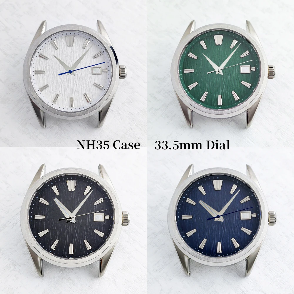 NH35 39.5mm Sapphire Glass Diving Watch Case 33.5mm Birch Texture Custom Logo Watch Dial Hands for GS Watch NH35 Movement Parts
