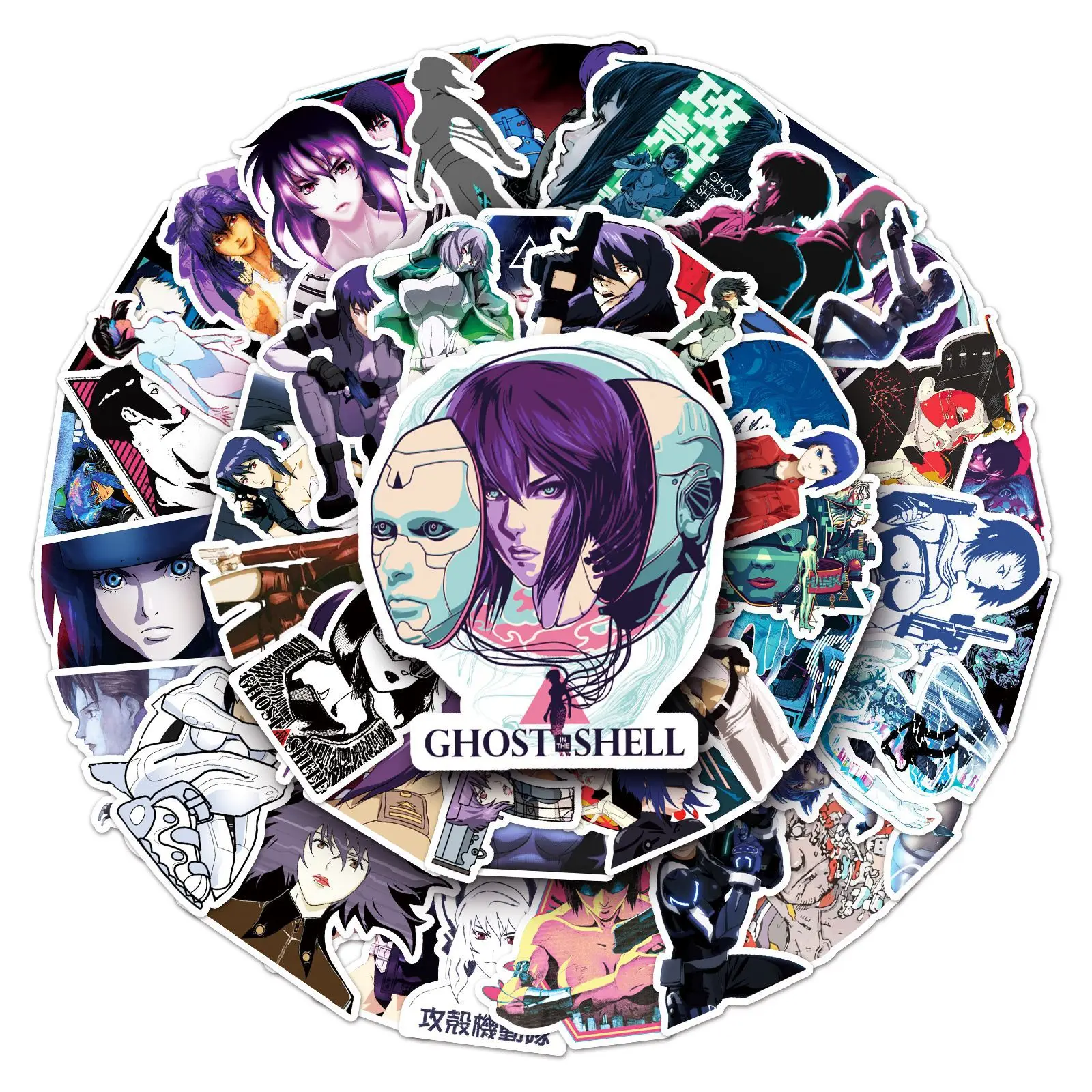 51 Pcs Ghost in The Shell Anime Cartoon Waterproof Sticker Anime Peripherals Creative Notebook Skateboard Decor Sticker Toys