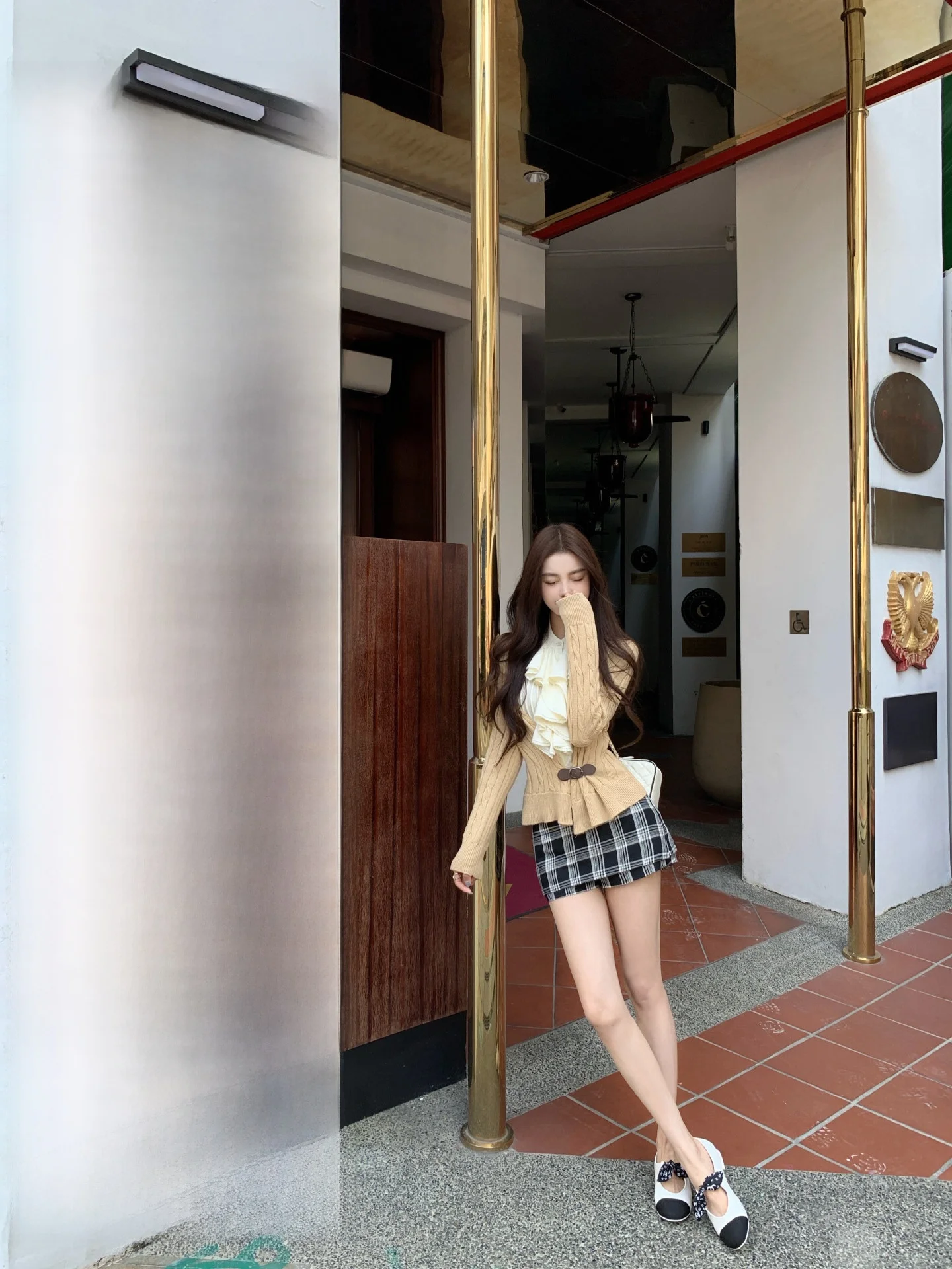 

OKMAOP Pure Desire Lace Trim V-Ne Sweater Vest Set Women's Early Spring Faion Two-Piece Suit Sli Warm Long Sve