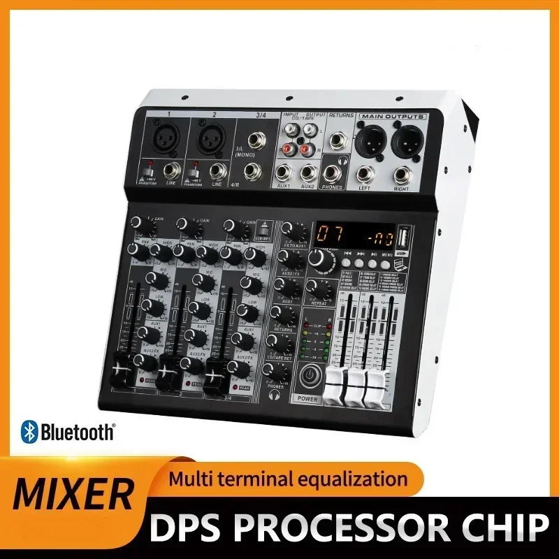 Mixer Audio suara 2x Stereo Mono Input 4 saluran, konsol pencampuran Digital untuk performa panggung Studio DJ