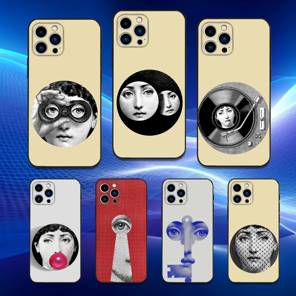 

Face Art P-Piero-Fornasettis Phone Case For iPhone 16,15,14,13,12,11 Plus,Pro Max,XS,X,XR,SE,Mini,8,7,Soft Silicone Black Cover