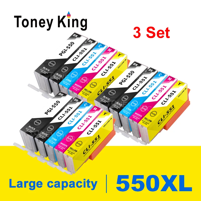 Toney King 3SET 550XL PGI-550 CLI-551 Compatible ink Cartridge PGI550 CLI551 For Canon PIXMA IP7250 MG5450 MG6350 MG7150 MG6450