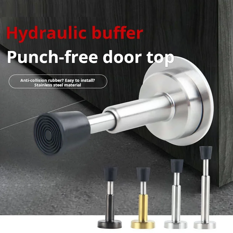 

1PCS Door Stopper With Hydraulic Buffering Silent And Anti-collision Rubber Head Reinforced Stainless Steel Black Door Stopper