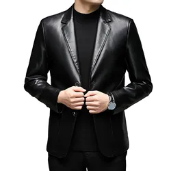 High-quality Fabric Men Jacket Stylish Lapel Collar Men's Jacket Button Cuffs Pocket Business-ready Fake Leather for Outdoor