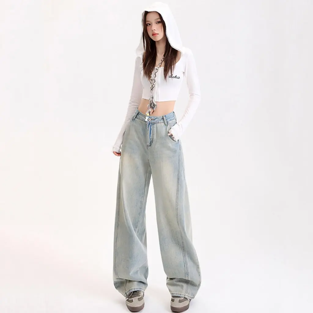 

Американские джинсы Scimitar High Street для женщин, свободные утягивающие широкие брюки длиной до пола, драпированный вид, осенний новый дизайн